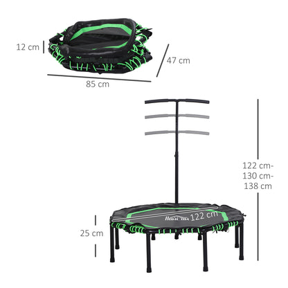 48" Octagonal Mini Fitness Rebounder Trampoline Indoor Outdoor Foldable Mini Jumper With Adjustable Handle, Green
