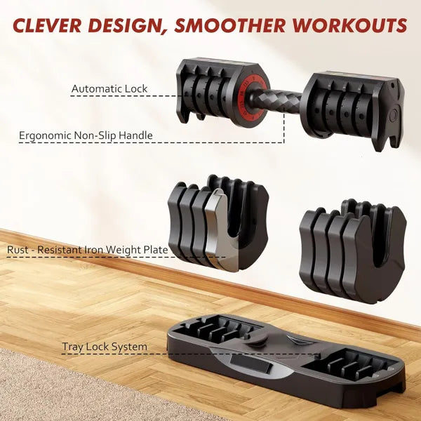 PeakRitual Adjustable Dumbbell Set — 22.5 LB 5-in-1 with Quick-Change Tray