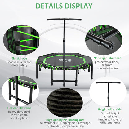 48" Octagonal Mini Fitness Rebounder Trampoline Indoor Outdoor Foldable Mini Jumper With Adjustable Handle, Green