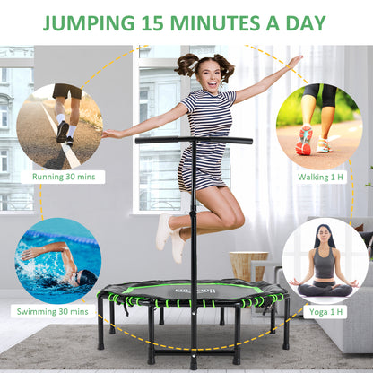 48" Octagonal Mini Fitness Rebounder Trampoline Indoor Outdoor Foldable Mini Jumper With Adjustable Handle, Green